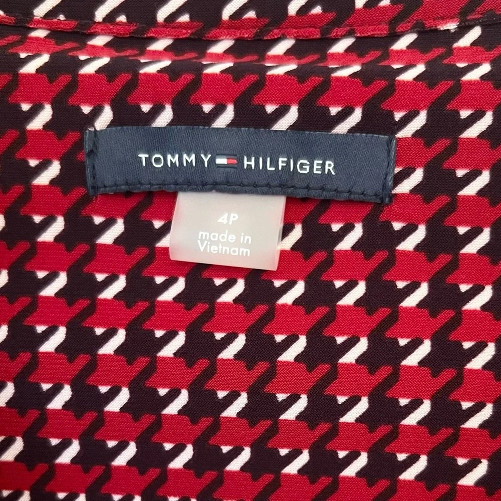 Tommy Hilfiger-Houndstooth Jersey Shirtdress With Belt-Sleeves-Size 4 Petite - Picture 4 of 11
